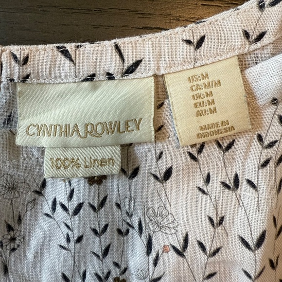 Cynthia Rowley Women’s 100% Linen Button Back Floral Top Size M - Picture 6 of 7
